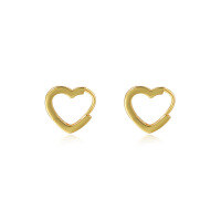 wholesale S925 Sterling Silver Minimalist Hollow-out Heart Ear Clasps, Versatile Shiny Earrings-E1563E-Gold 925 Silver