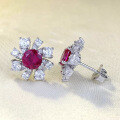 wholesale S925 Silver New 1-Carat Round Diamond Pigeon Blood Red Sunflower High-End Luxury Earrings for Women-0-1