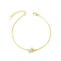 Sterling Silver Butterfly Flower Bracelet with Marquise Moissanite-Butterfly and Flower Bracelet (Gold)  40-point Moissanite (2 x 4mm (10 points) / 2 teardrop-shaped stones, 1.5 x 3mm)