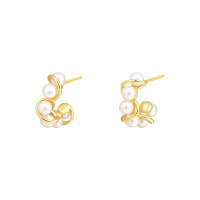 wholesale S925 Sterling Silver Round Bead Wrap Earrings For Women,-E3759-Gold 925 Silver
