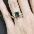 wholesale 925 Sterling Silver Plated with 18k Gold, Hypoallergenic and Fade-Resistant, Viral Niche Stackable Natural Moss Agate Ring with Unique Gemstone-0-1