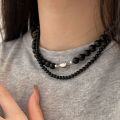 wholesale S925 Sterling Silver Natural Black Agate Necklace for Women, New Trendy Versatile Retro Niche Collarbone Chain-0-2