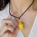 wholesale Metal Material: Gold-plated Same as in gold stores Solid sand gold Buddha head pendant for eternal peace Women's necklace with Vairocana Buddha lotus woven rope, retro style-0-0