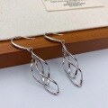 wholesale S925 Sterling Silver Double Twist Wave Minimalist Ear Hooks, Fashionable European American Korean Style Niche Design Long Twisted Floral Silver Earrings-0-2