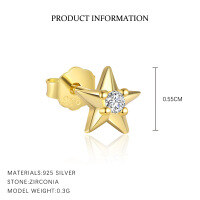 wholesale S925 Sterling Silver Star Tassel Inlaid With Zircon Earrings For Women, European And American French Stylish Personality High-end Sense-E4656-Gold/Single Star 925 Silver