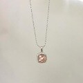 wholesale S925 Sterling Silver Princess-Cut Full-Zirconia Pendant Necklace, Small Square Ice Flower Zircon Classical Rose Collarbone Chain for Women, Light Luxury-0-2