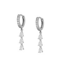wholesale Metal Material, Japanese And Korean Style, Unique Teardrop Crystal Earrings, Popular At Dongdaemun, High-end Ear Hoops And Ear Clips-Platinum-White Diamond