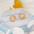 wholesale 14K Gold Plated S925 Silver Feather Circle Hollow-Out Earrings, Retro Minimalist Style for 2023-0-5