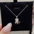 wholesale S925 Sterling Silver Three-Dimensional Teacup Kitten Pendant Necklace, Whimsical Cat Head Design, Sweet and Lovely Fresh Style Collarbone Chain-0-2