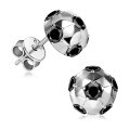 wholesale S925 Sterling Silver Cross-Border Personalized Fashion Football Black Moissanite Stud Earrings, European and American New Style Fan Earrings-0-4