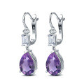 wholesale S925 Silver Natural Amethyst Gemstone Elegant Earrings, European and American Fashion Colored Crystal Stone Ear Jewelry-0-4