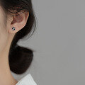 wholesale S925 Sterling Silver Forest-style Black Vinyl Five-Petal Flower Ear Studs Sweet Girly Heart Temperament Ear Jewelry M04099-0-1