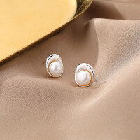 wholesale 925 Silver Freshwater Pearl Earrings For Women, Ins Minimalist Style, Wholesale Available-E2633-Electric Silver 925 Silver