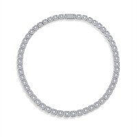 wholesale 18k Gold Plated S925 Silver with Full Moissanite 6mm Round Square Hip Hop Rapper Necklace for Men-White gold 55cm (22 inches)