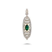 wholesale S925 Silver Green Chalcedony and White Zircon Pendant, a Niche French Vintage and Light Luxury Style by Dunli Jewelry-Green Chalcedony White Zirconium Pendant 925 Silver