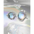 wholesale S925 Sterling Silver 847 Niche Design Textured Irregular New Chinese Style Light Luxury Moonstone Stud Earrings for Women-0-1