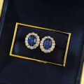 wholesale S925 Sterling Silver Royal Blue 6*8mm Oval Egg-shaped Stud Earrings, Daily Fashion Style-0-2