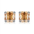 wholesale 925 Sterling Silver New 1ct VVS1 Colored Moissanite Asscher Cut Stud Earrings Cross-Border Hot Selling-0-0