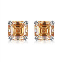 wholesale 925 Sterling Silver New 1ct VVS1 Colored Moissanite Asscher Cut Stud Earrings Cross-Border Hot Selling-Champagne gold>5.5mm (0.8ct*2)