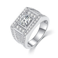 wholesale S925 silver inlaid with 1CT moissanite men's classic fashion ring, hot-selling direct sales in European and American cross-border live broadcasts-Silver with 5A Zirconia US size 5