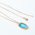 wholesale S925 Gold-Plated Synthetic Blue Crystal Pendant New European and American Style Luxury Necklace for Women Choker Factory Wholesale-0-1