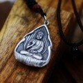 wholesale 990 Silver Amitabha Buddha Pendant for Women, Pure Silver Retro Ethnic Style Long Necklace, Six-Syllable Mantra Car Hanging Ornament-0-1
