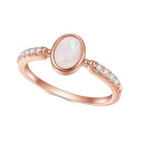 wholesale Rose gold plated S925 sterling silver inlaid with natural moonstone ring, fashionable and unique, elegant and luxurious-S925 silver + cream blue moonstone  US size 5