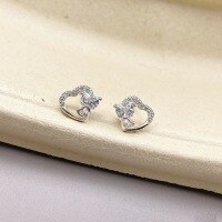 wholesale S925 Sterling Silver Fashion Sweet Heart Inlaid Diamond Stud Earrings, Minimalist Niche Delicate Peach Heart Ear Accessories Gift for Women-Heart Earrings 925 Silver