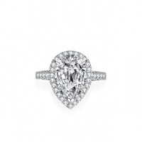 Sterling Silver Moissanite Ring Women's Luxury Pave Pear Shape 4 Carat-Set with D-color moissanite (4 carats)  US No. 5