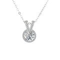 wholesale S925 Sterling Silver Moissanite Round Bezel Necklace for Women, Simple and Fashionable Pendant, Versatile Classic Trendy Light Luxury Korean Style-0-4