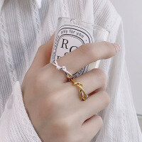 wholesale S925 Sterling Silver Fashionable European and American Geometric Line Wrapped Knot Small Design Versatile Open Ring-1429QJ Gold/approx. 2.2g>Adjustable opening