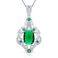 wholesale S925 Sterling Silver with Emerald Inlaid Vintage Palace Style High-End Intricate Pendant Necklace for Women-0-0