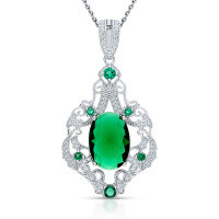 wholesale S925 Sterling Silver with Emerald Inlaid Vintage Palace Style High-End Intricate Pendant Necklace for Women-Single Pendant 925 Silver