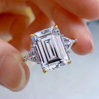 wholesale S925 Silver New Style Emerald Cut 10*14mm Rectangular Diamond Ring with Fairy-like Elegance for Wedding-Pink No. 7