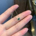 wholesale 925 Sterling Silver Plated with 18K Gold Emerald Stone Heart Necklace for Women with Diamond Accents, Simple and Versatile Collarbone Chain That Brightens the Skin-0-1