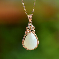 wholesale Rose gold-plated 925 silver with certificate, jade water drop pendant manufacturer wholesale, white jade pendant necklace for women-Rose gold pendant (without chain)  925 silver