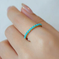 wholesale S925 Silver Vintage French Style Turquoise Minimalist Stacking Ring Elegant Band Live Streaming Supply Chain-Turquoise Simple Ring One Size
