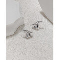 wholesale S925 Sterling Silver Korean Version Ins Original Design Minimalist Versatile Seagull Series Textured Stud Earrings for Women-0-1