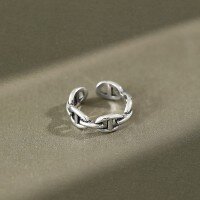 wholesale S925 Sterling Silver AR1224 Korean Designer Vintage Pig Nose Open Ring for Women-Vintage Silver>14-gauge opening adjustable