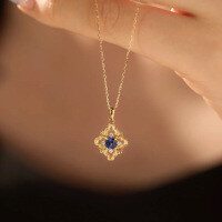 wholesale S925 Sterling Silver Red Elk Antique Palace Style Elegant Collarbone Necklace Minimalist Design Pendant Necklace-BX0395-Champagne Gold 925 Silver