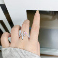 wholesale 925 Sterling Silver Adjustable Open Bow Ring with Ice Flower Cut, Minimalist and Fresh Ins Style-0-3
