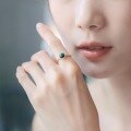 wholesale 925 Silver Gold Plated with Green Malachite Geometric Crescent Moon Ring for Women, Vintage Style with Round Zircon-0-1