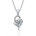 Sterling Silver Moissanite Women's Necklace with Simple Love Heart Pendant-0-3