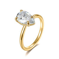 wholesale S925 Silver 7*11mm Pear-Shaped Moissanite Ring, Trendy Single Stone Ring for Fashionable Individuals, Popular Cross-Border Style in Europe and America-Silver with 7*11mm Moissanite Diamonds, Gold>US Size 9