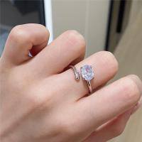 wholesale 925 Sterling Silver Fashion Commuter Ins Style Luxury Minimalist Oval Solitaire Moissanite High Carbon Diamond Ring-White gold Adjustable opening