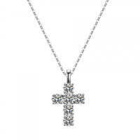 925 Sterling Silver Moissanite Cross Geometric Pendant Necklace for Women-3 carats (moissanite)  925 silver