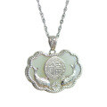 wholesale 925 Sterling Silver Inlaid with Hetian Jade Pendant Ruyi Longevity Lock Jade Necklace for Women-0-4