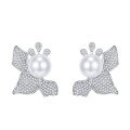 wholesale 925 silver floral stud earrings for women, set with 12mm pearls, European and American style-0-4