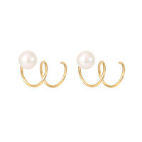 wholesale 925 Sterling Silver Pearl Stud Earrings For Women-Gold synthetic pearls 925 silver