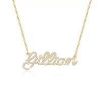 wholesale 18k Gold Plated Silver Inlaid with Moissanite Personalized DIY Letter Name Necklace for Valentine's Day Gift-Gold 14 inches